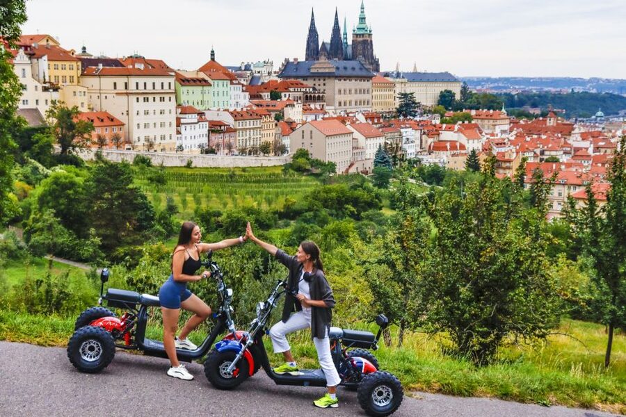 Electric Trike Sunset Prague Tour - Crossing the city center by E-Trike