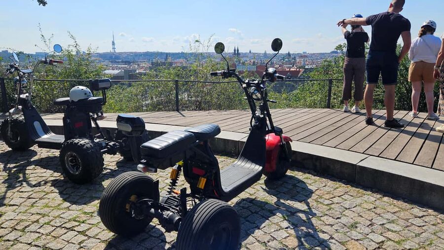 Heart of Prague tour on Tricycle electric scooter - Franz Kafka Museum and the riverside stop