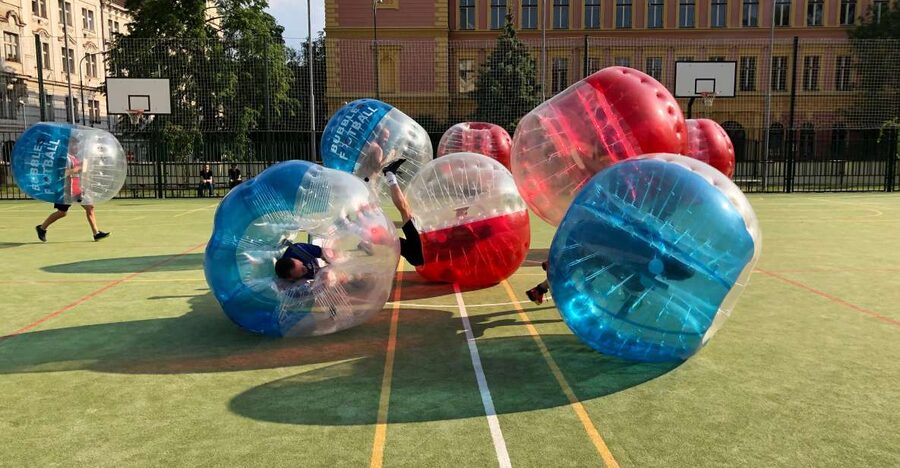 Prague: Bubbles football in city centre of Prague - Changing clothes and getting ready to play