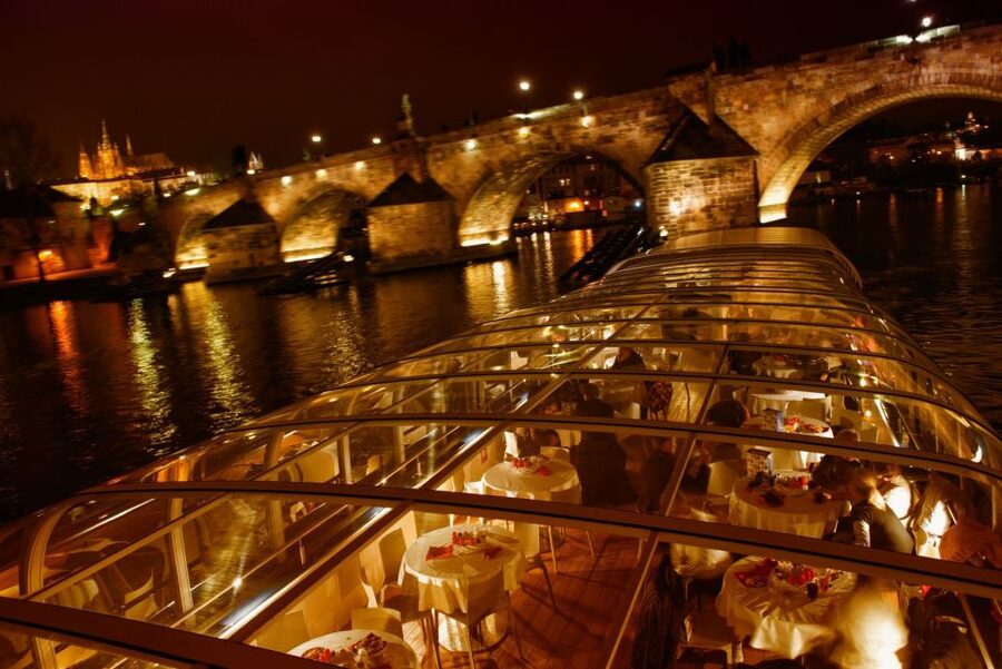 Prague: Sightseeing Dinner Cruise on Open-Top Glass Boat - Vyšehrad Castle, Petrin Hill, and Old Town views