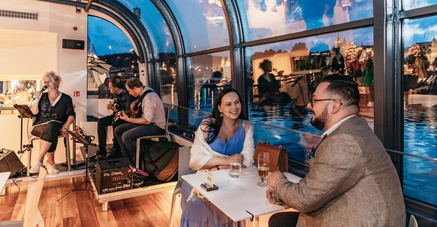 Prague: Sightseeing Dinner Cruise on Open-Top Glass Boat - Dinner from the buffet